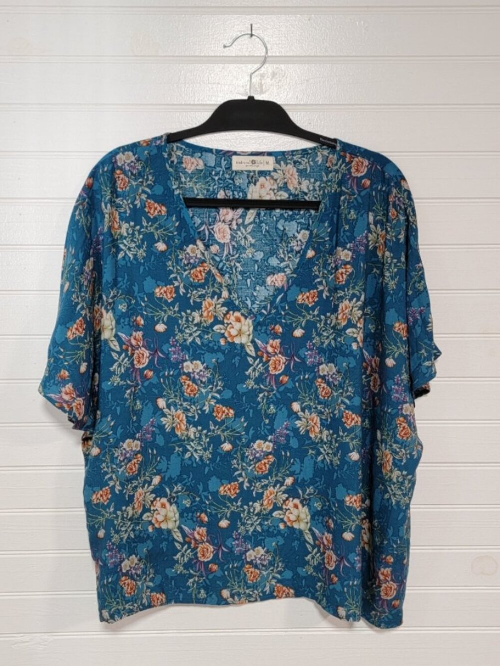 Natural Life Floral Oversized Slouchy Boho Boxy V Neck Tunic Top Size Medium